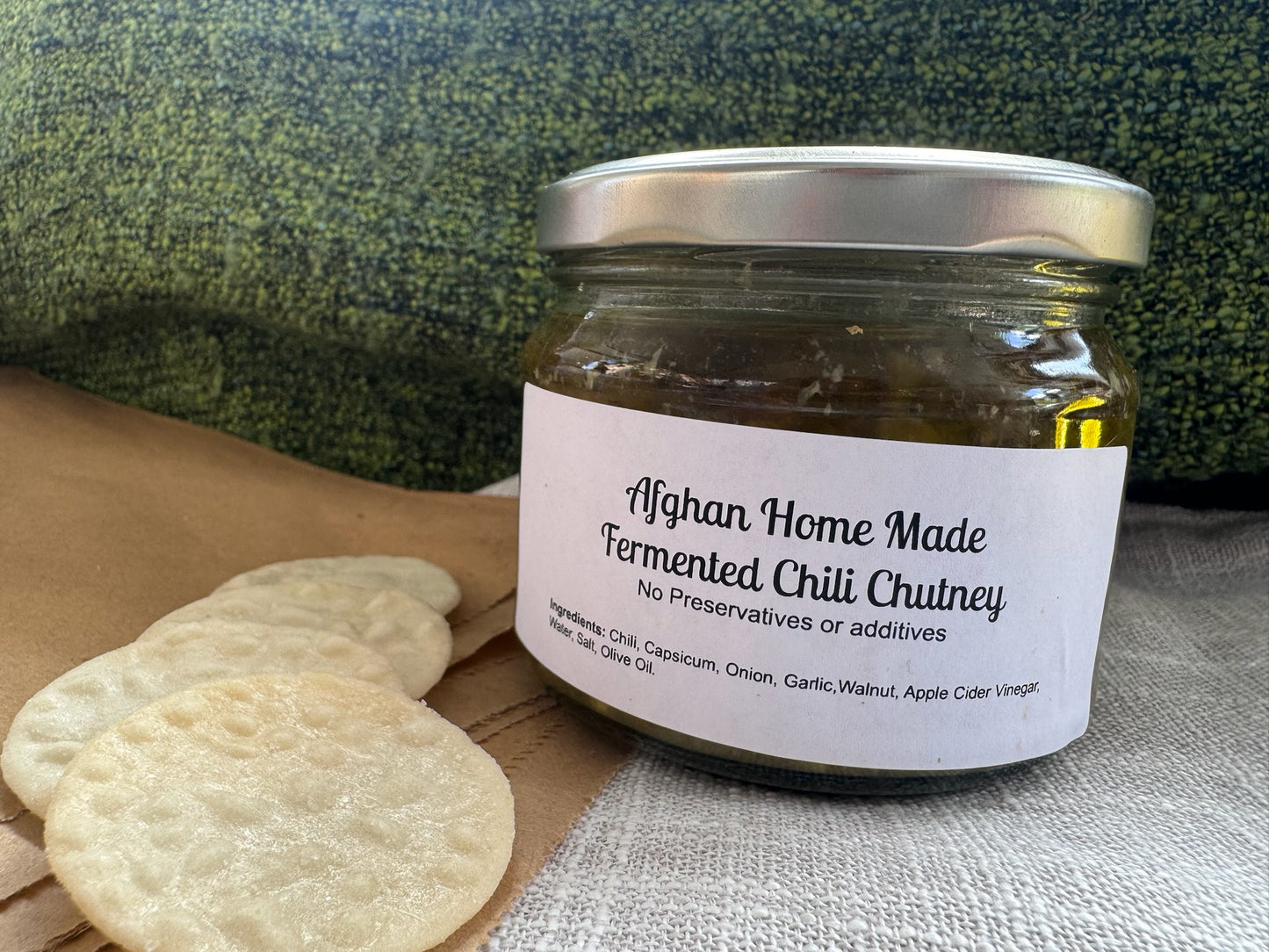 Green Chili Chutney with Olive Oil