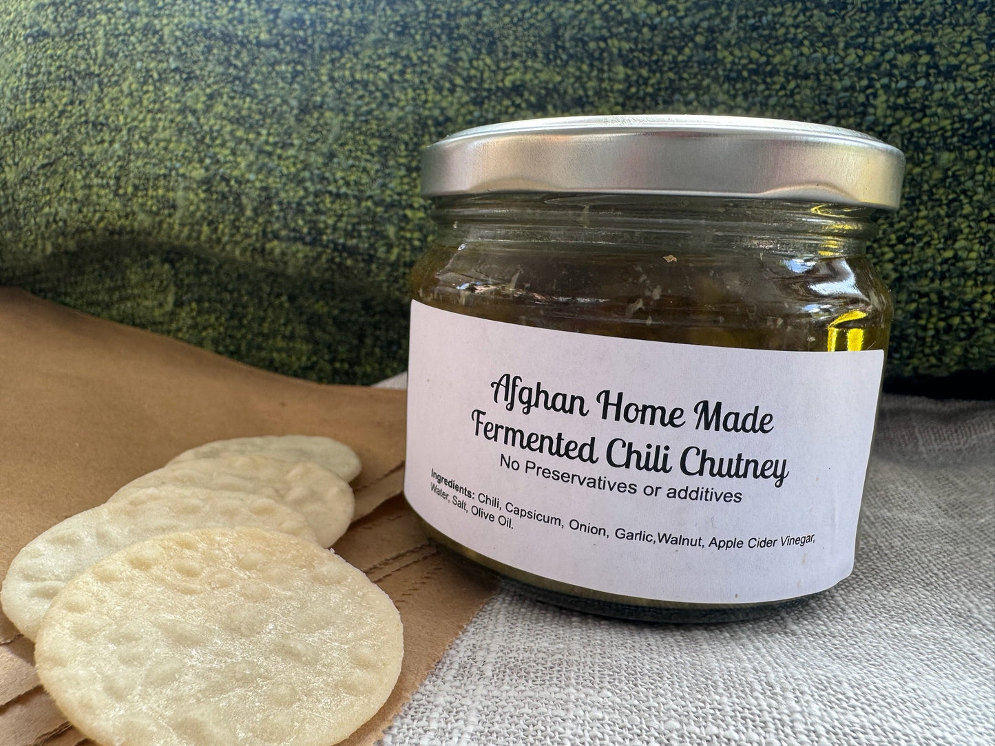 Green Chili Chutney with Olive Oil